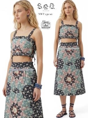 SEA NY NWT Patchwork Quilt Star Cropped Top + Midi Skirt | Boho Cottagecore